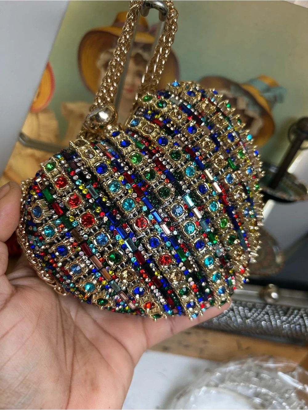Multicolor Jeweled Heart Evening Bag